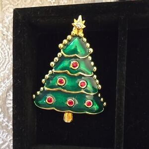 Vintage LIA Enamel Christmas Tree Brooch
